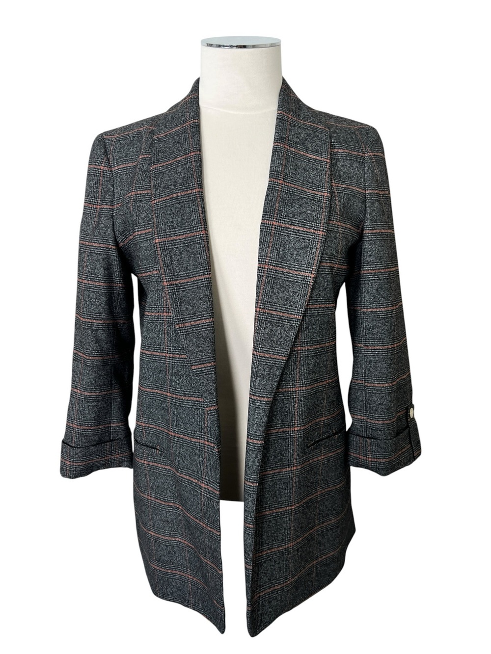 ANN KLEIN Gray Plaid Blazer with Pink Windowpane Size Small